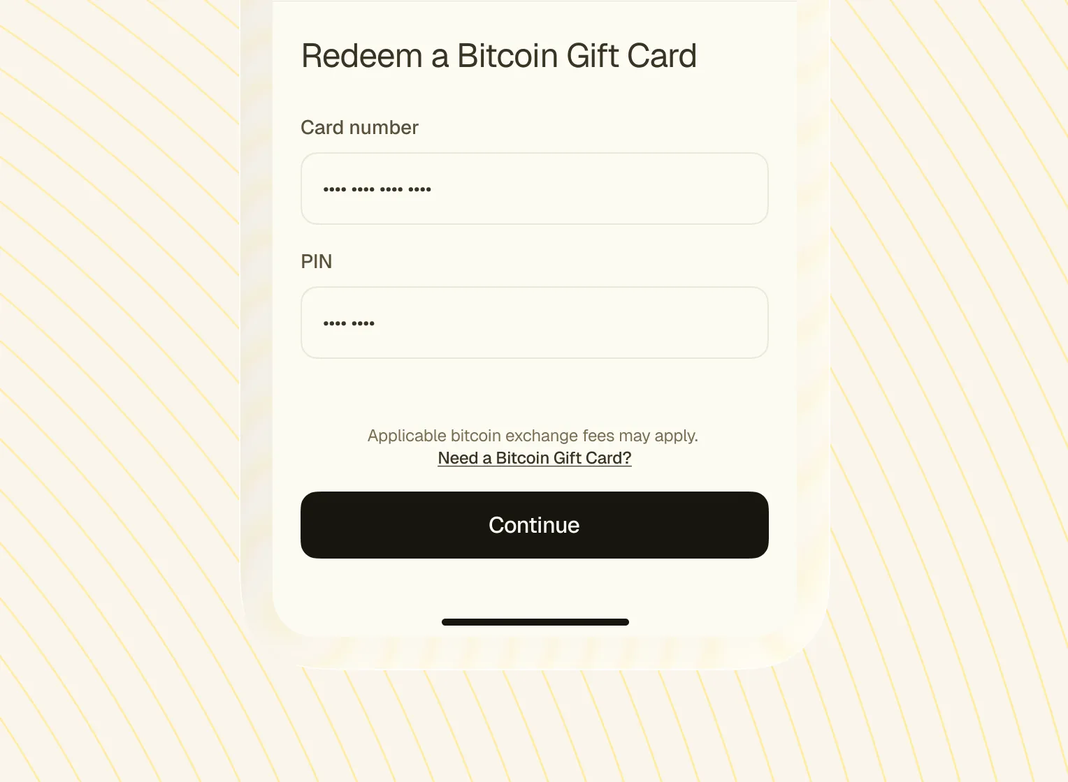 Redeem a Bitcoin Gift Card form in the Fold app