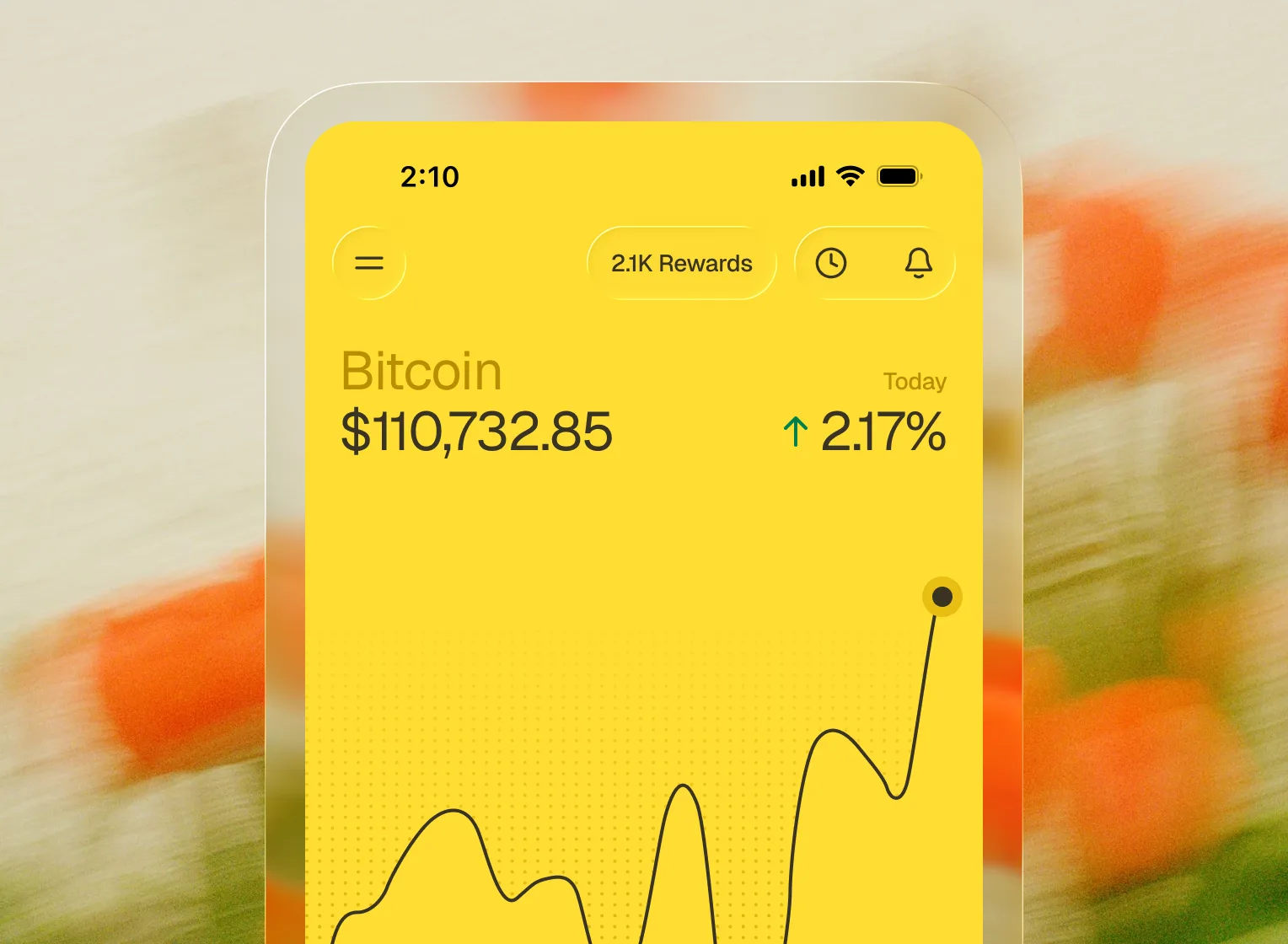 Bitcoin balance of $110,732.85, up 2.17% today, in the Fold app