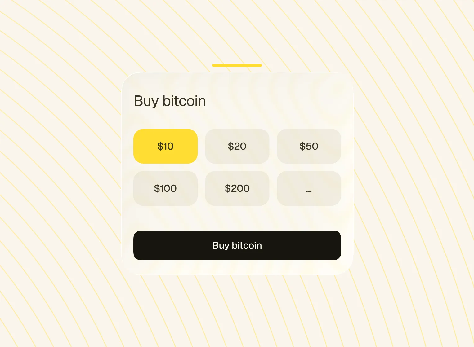 Buy bitcoin screen with quick amounts from $10 to $200 in the Fold app