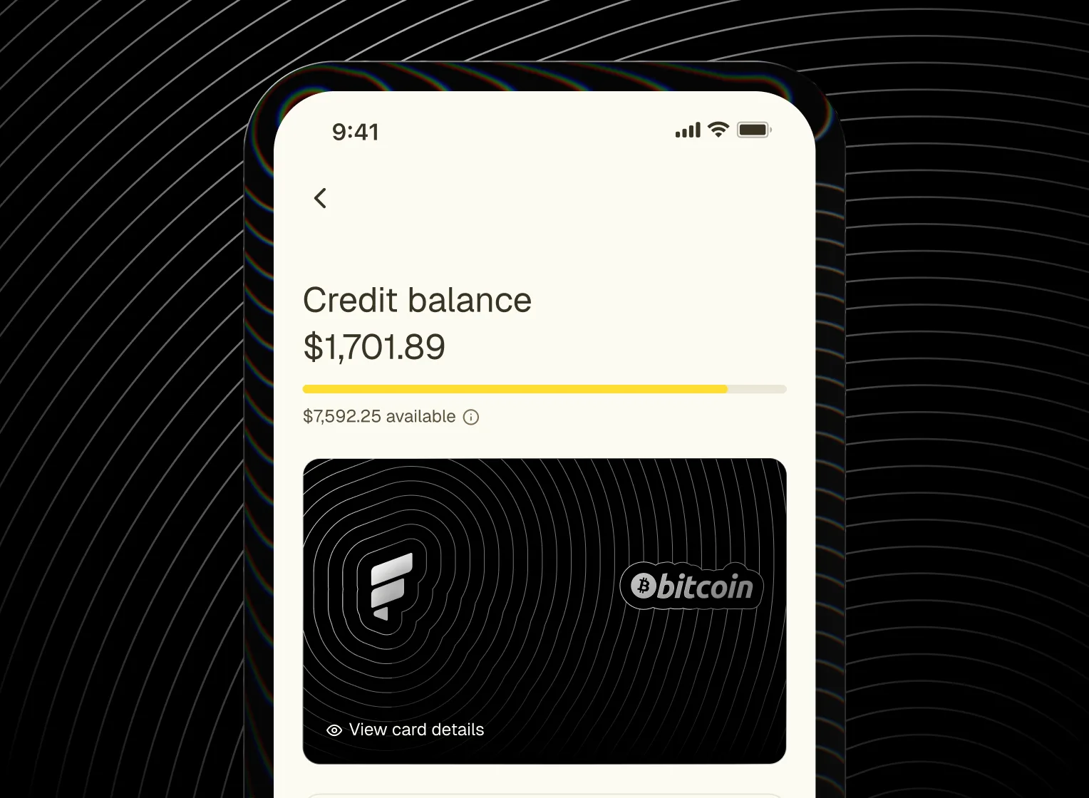 Credit balance of $1,701.89 with the Fold credit card in the app