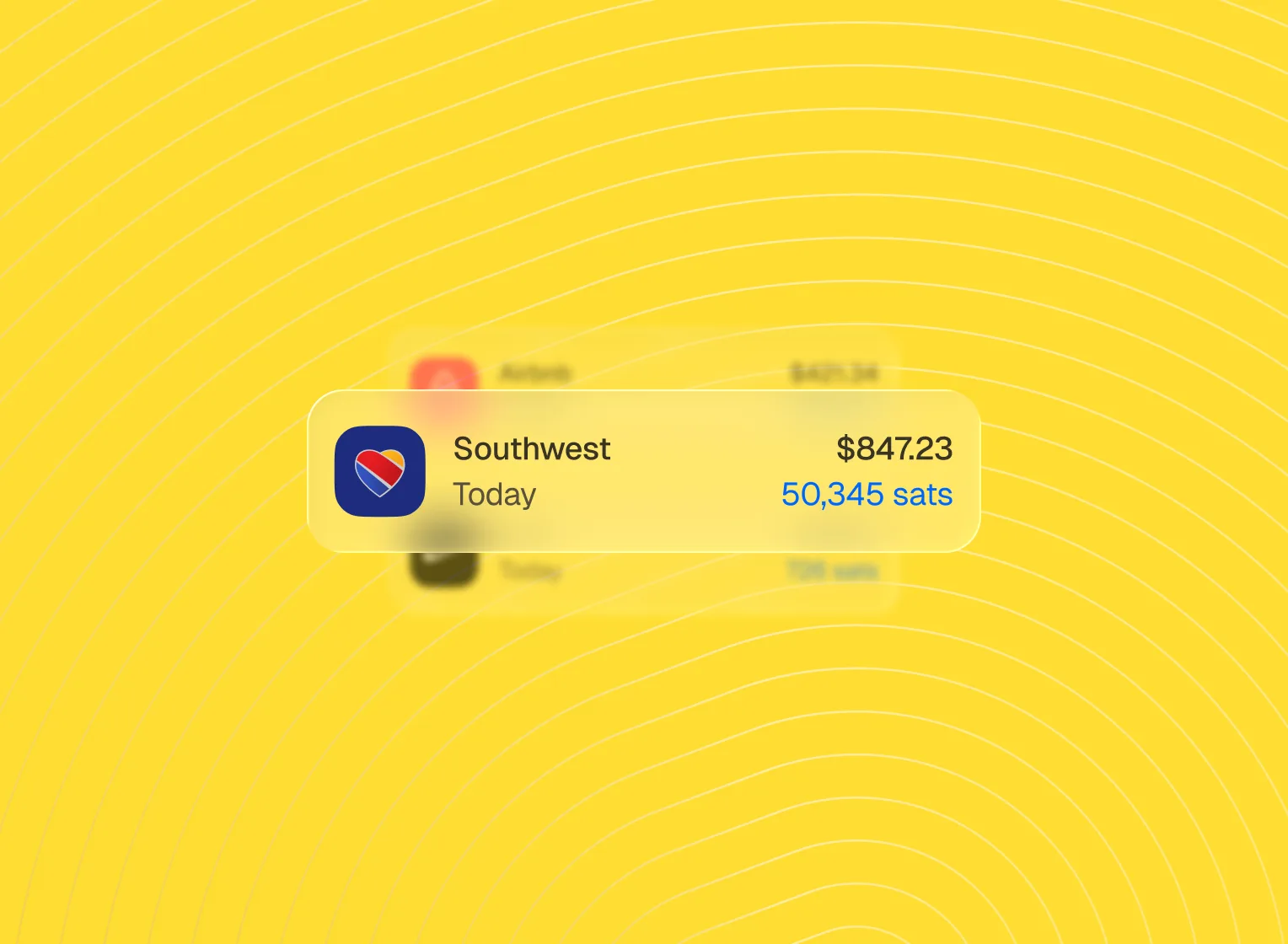 Fold app transaction: a $847.23 Southwest purchase earning 50,345 sats