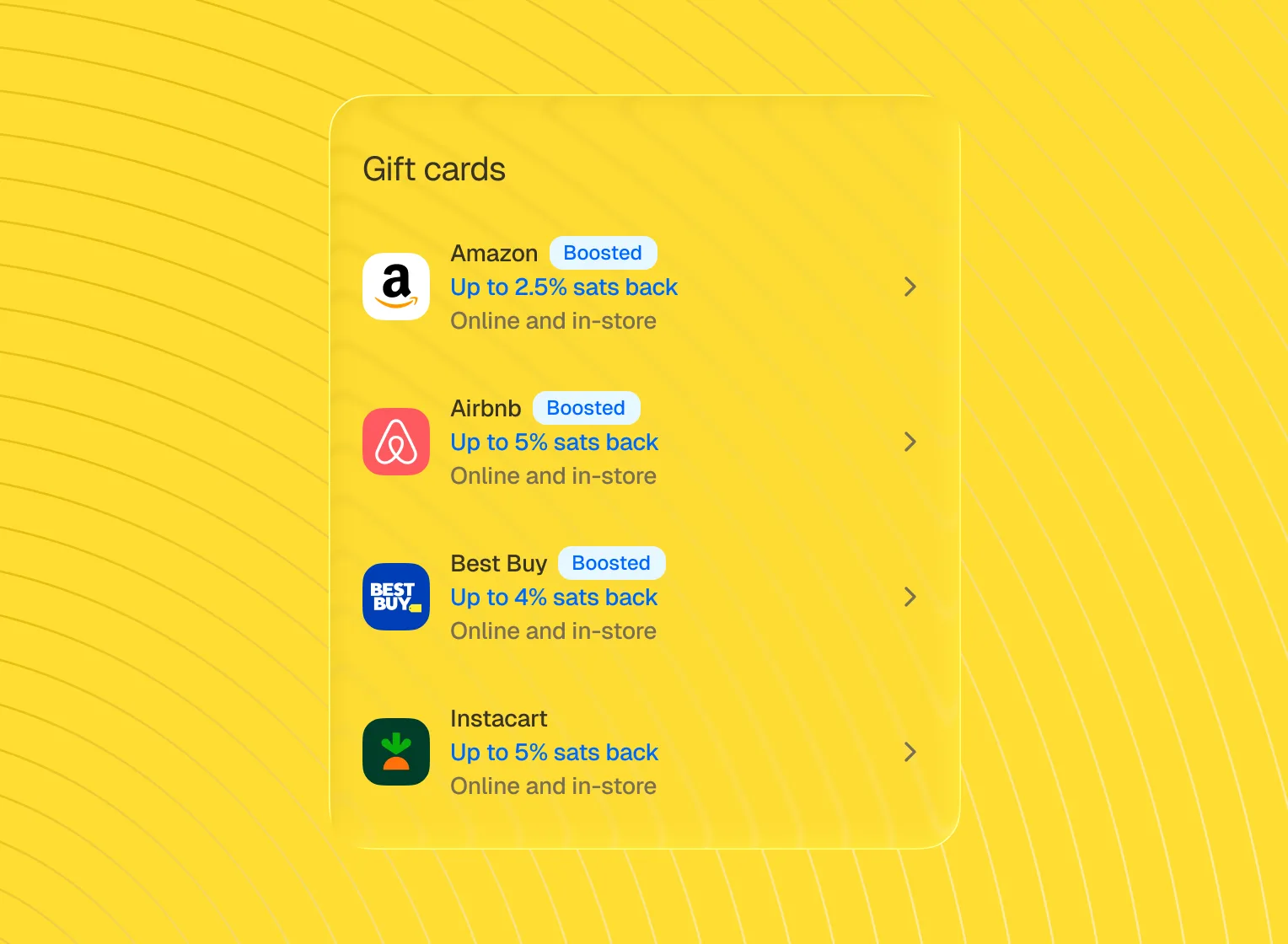 Brand gift cards with boosted sats-back rates in the Fold app