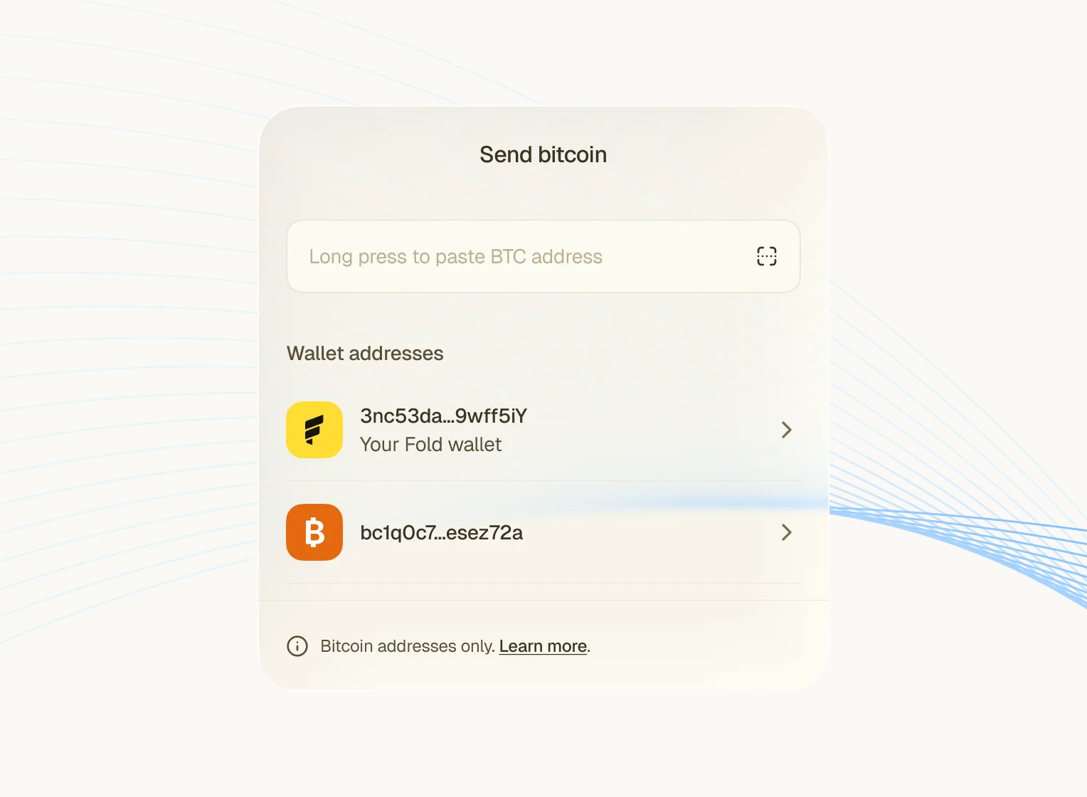 Sending bitcoin to your own wallet in the Fold app